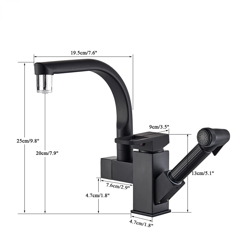 Bathroom Sink Faucet with Pull Out Spraye Basin Mixer Tap for Hot and Cold Water Vessel Sink Faucet with Rotating Spout