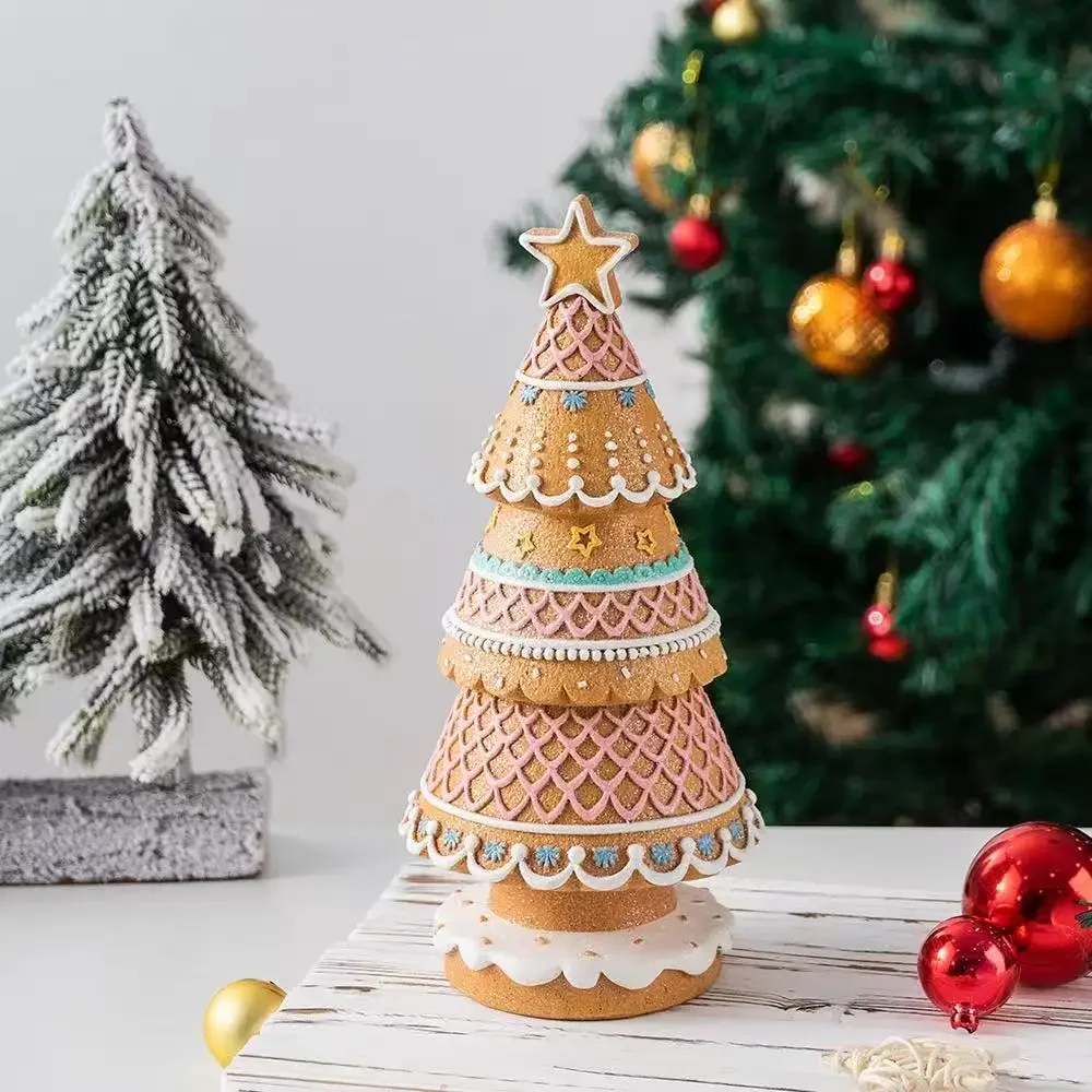 Gingerbread Christmas Tree Ornament Resin Holiday Decoration Xmas Figurine New Year Gift Decor Mantel Tabletop Home Festive