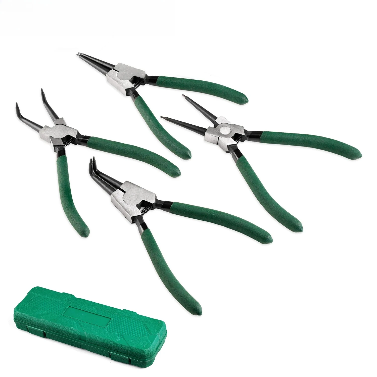 

Набор из 4-х 7-дюймовых пружинных плоскогубцев для демонтажа и фиксации внутренних и внешних колец, а также прямых соединительных элементов.