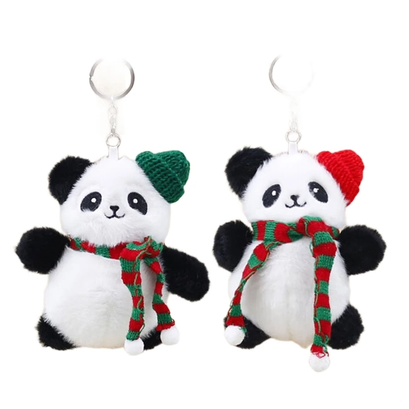 Christmas Festival Parties Ornament Stylish Keyring with Christmas Panda Pendant Lovely Phone Key Chain Decoration