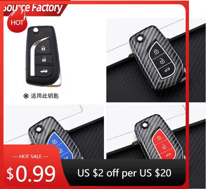 

Car Stickers Flip 2 3 4 Button Carbon Car Key Case Cover for Toyota Camry 2022 2021 Corolla Key Cover Car Accessories Keych