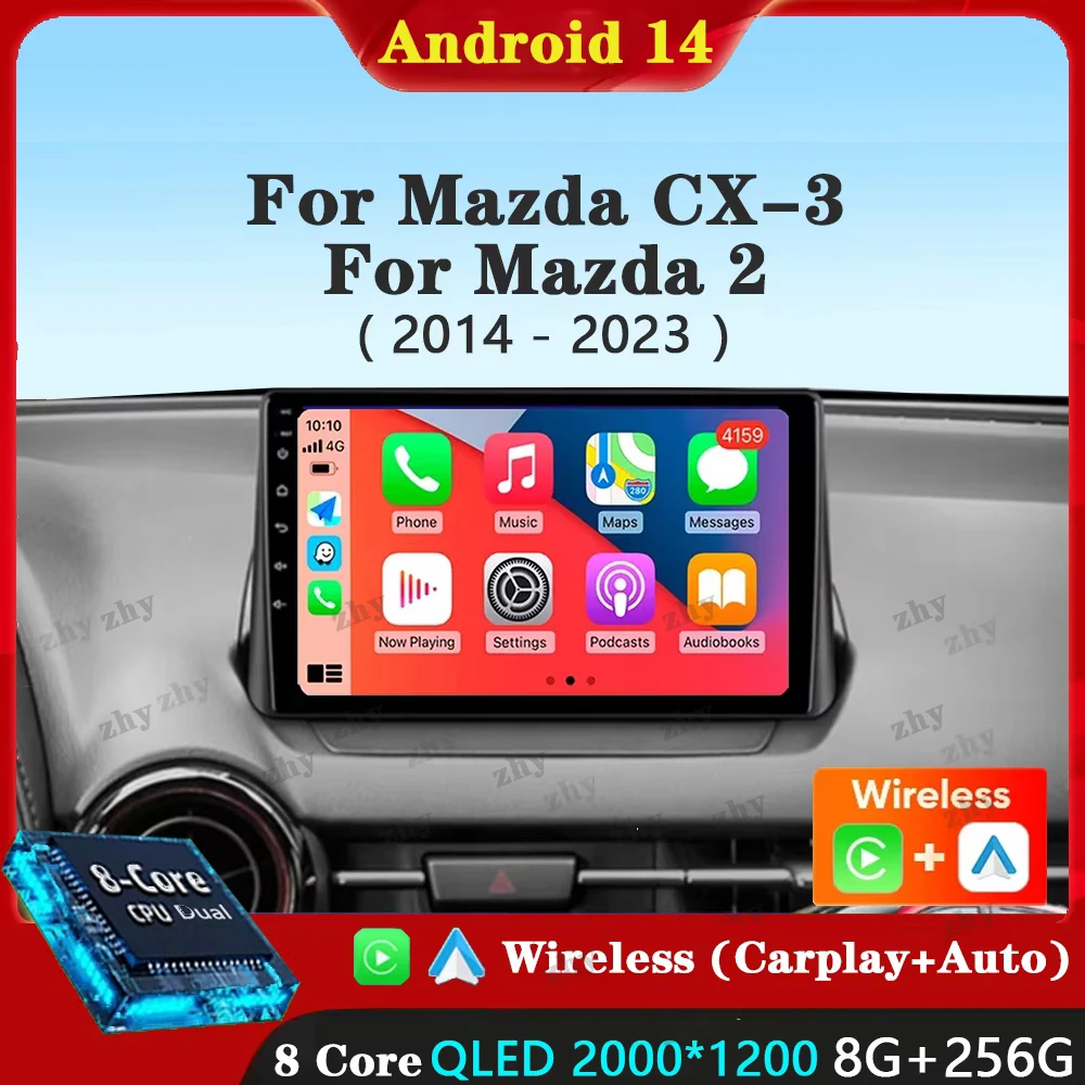 Android 14 Carplay Auto For Mazda CX-3 DK Mazda 2 DJ 2014 - 2023 Car Radio Multimedia Video Player Navigation GPS  No 2Din 2 Din