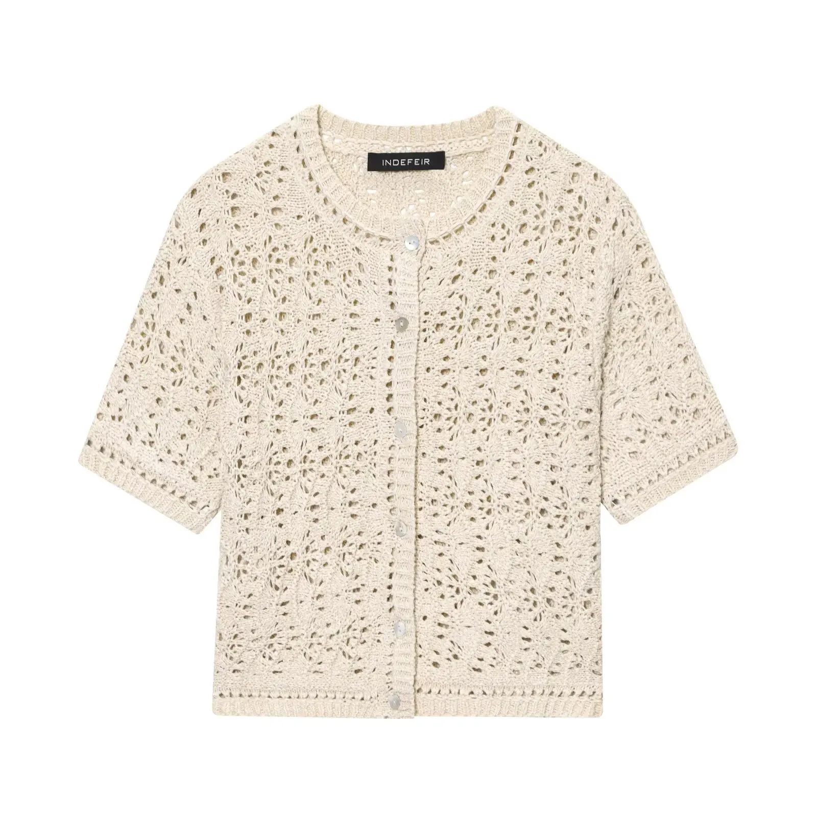 

Topenomi Hollow Out Short Sleeve Knitted Cardigan Women Vintage O-neck Single Breasted Coats 2025 Summer Slim Fashion Crop Tops