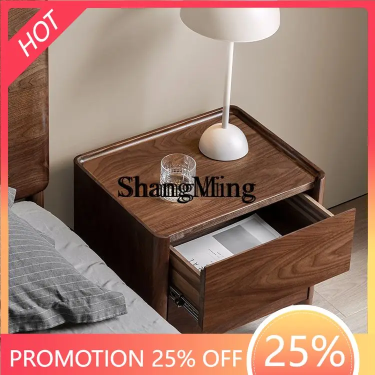 

FG bedside table Minimalist modern minimalist black walnut solid wood light luxury bedside table