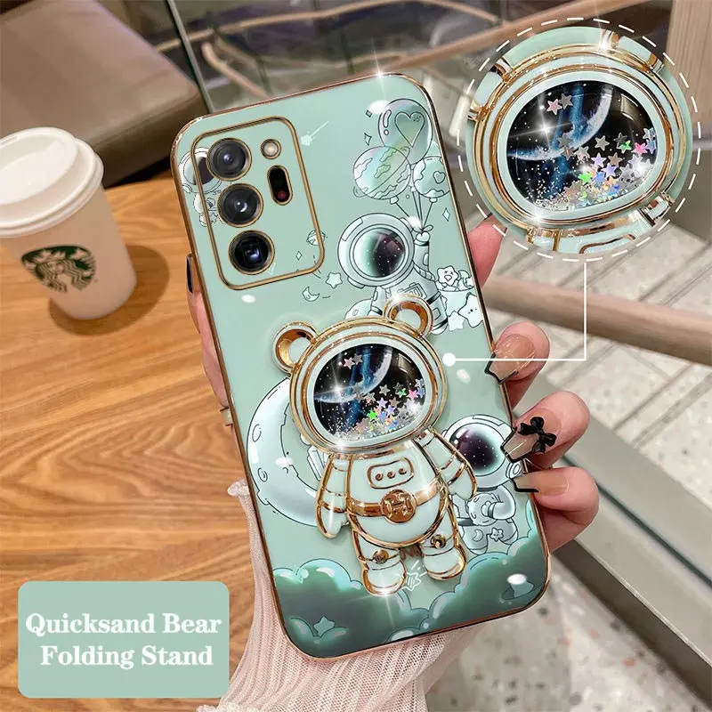 Quicksand Astronaut Plating Phone Holder Case For Samsung Galaxy Note 20 Ultra 20 10 10 Plus S10 Plus S10 S9 Plus S9 S8 Cover
