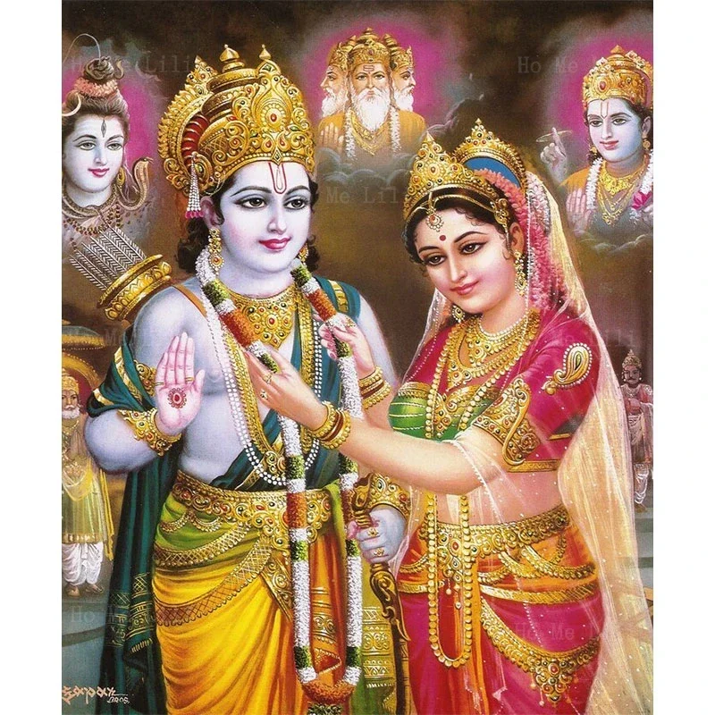 Dios hindú Vishnu Radhe Krishna en Swing Lord Rama Jhula amor pintura lienzo arte de pared de Ho Me Lili para decoración del hogar y la sala de estar