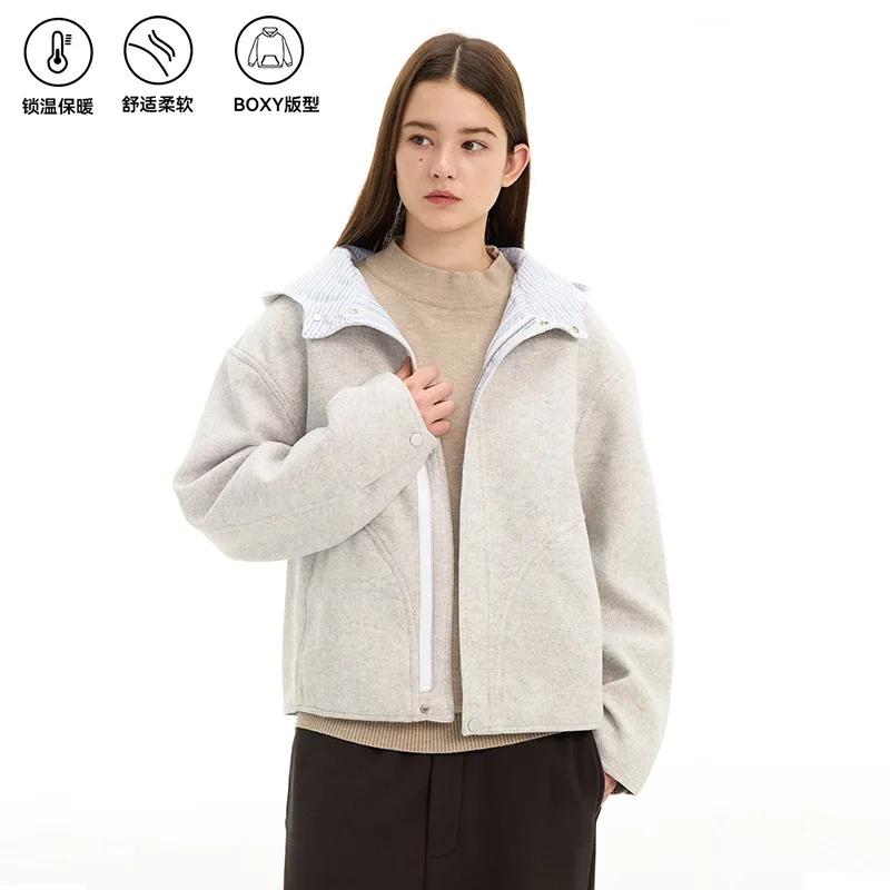 

Повседневная полосатая твидовая куртка с воротником-стойкой, короткая свободная осень-зима 2025