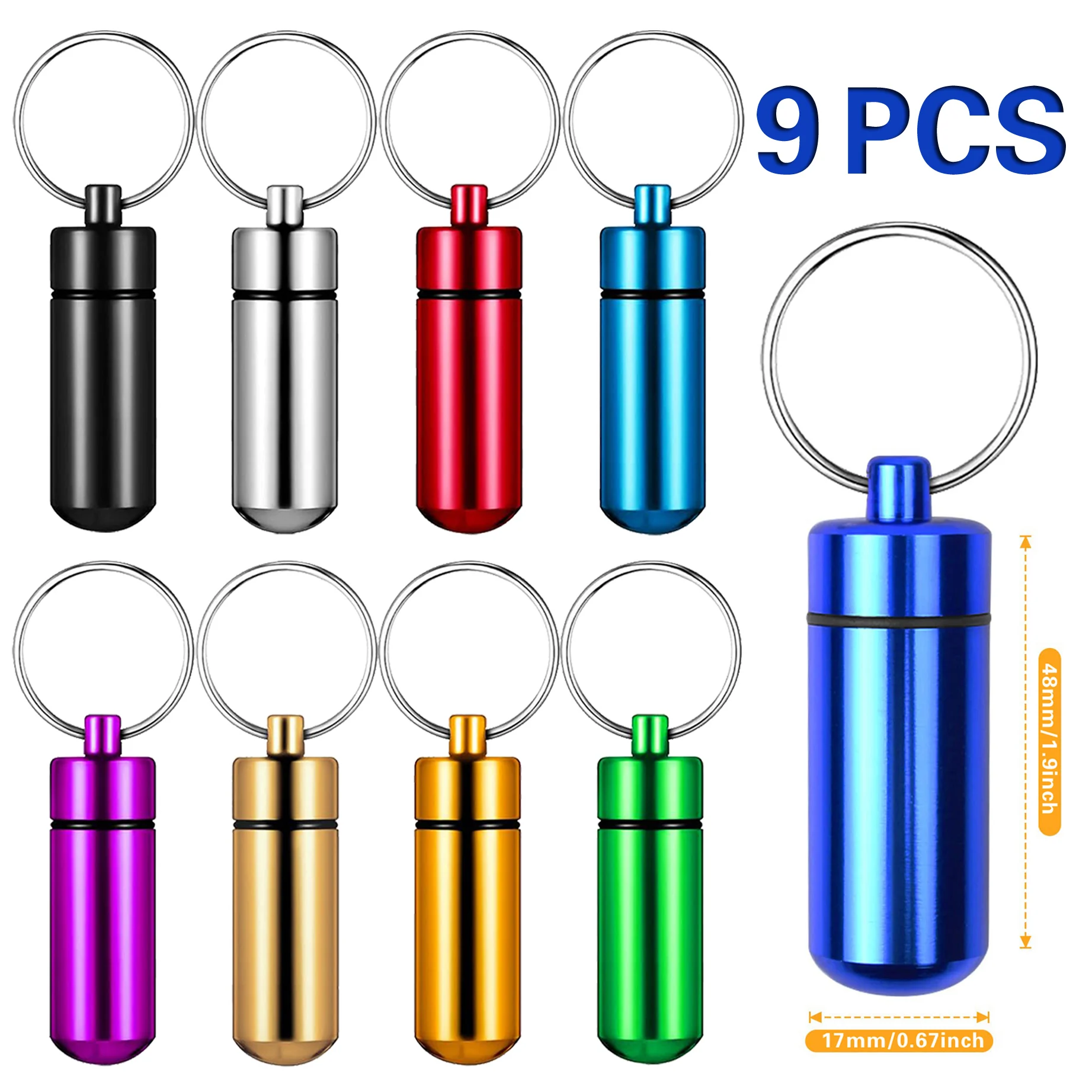 9Pcs Pillbox Keychain Pill Box WaterProof Aluminum Pill Cases Bottle Holder Container For Medicines Handmade Wholesalers