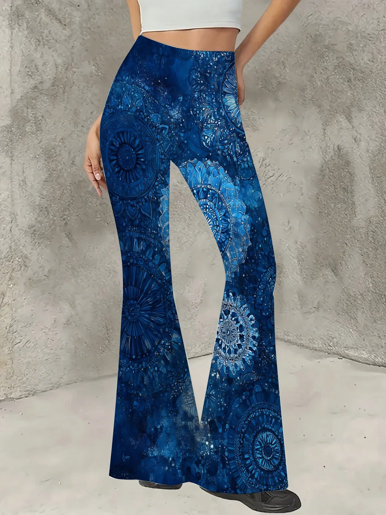 

Women's Floral Print Flare Pants Elegant Stretchy Bell Bottom Trousers Summer