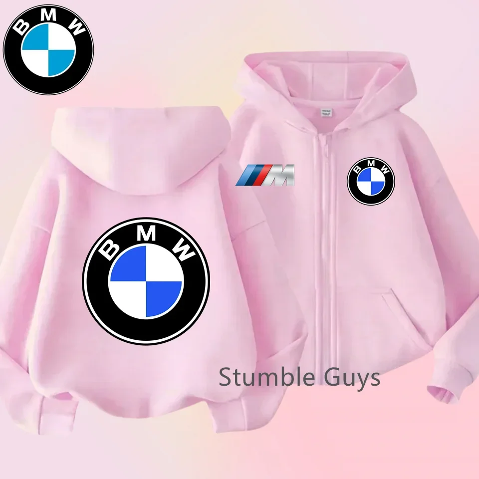 BMW أطفال قلنسوة بسحاب ملابس الخريف الشتاء الفتيان الفتيات الدافئة عارضة البلوز دراجة نارية نمط سترة ​