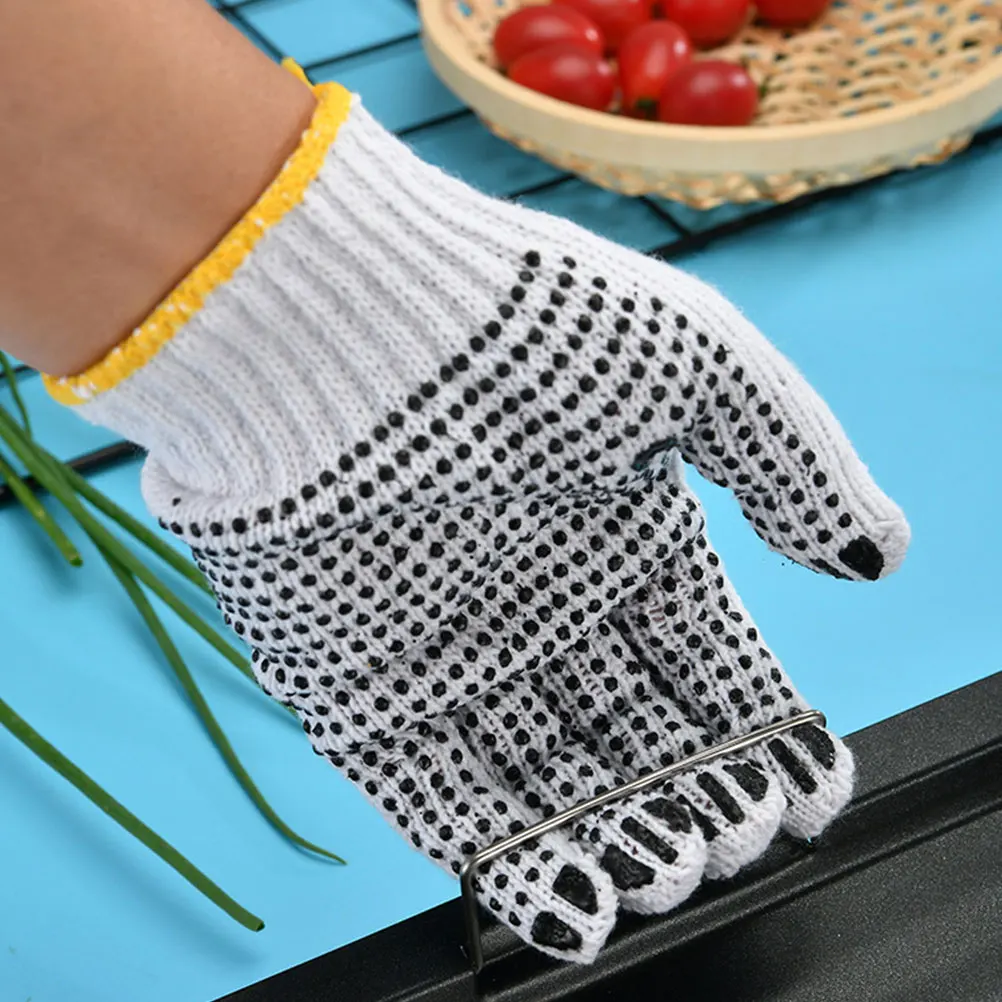 5 คู่ทนต่ออุณหภูมิสูง Anti Scald PVC เส้นด้ายฝ้ายถุงมือ Wearproof Skidproof ป้องกันแรงงานผู้หญิงสีขาว