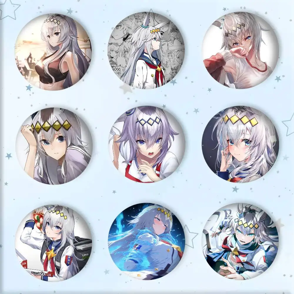 Anime Characters Uma Musume O-Oguri Cap Badge Tinplate Round Laser Brooch Clothes Backpack Accessories Lapel