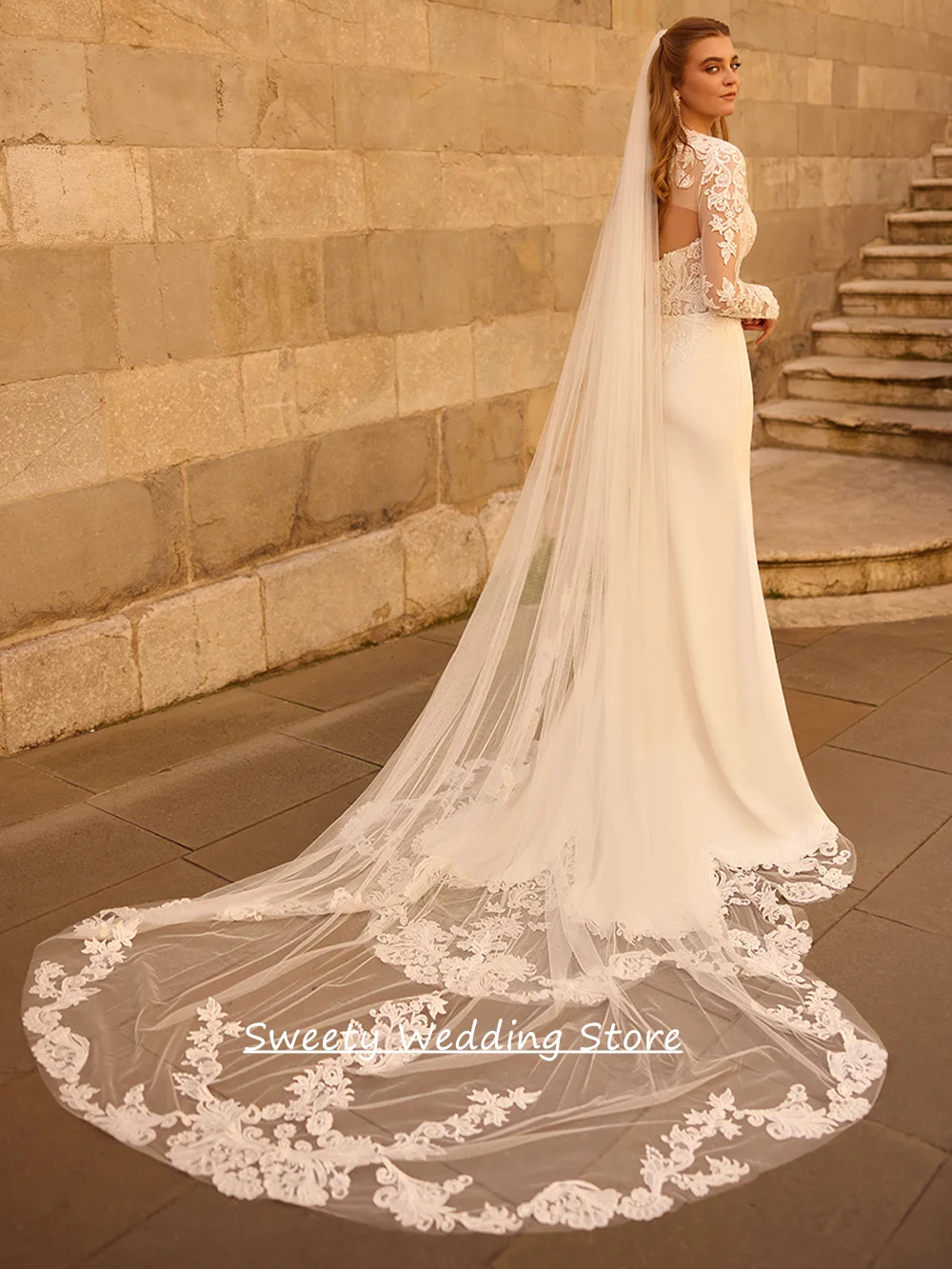 Mermaid Wedding Dress with Lace Bolero Jacket Customized Sweetheart See Through Applique Stretch Woman Bridal Gowns