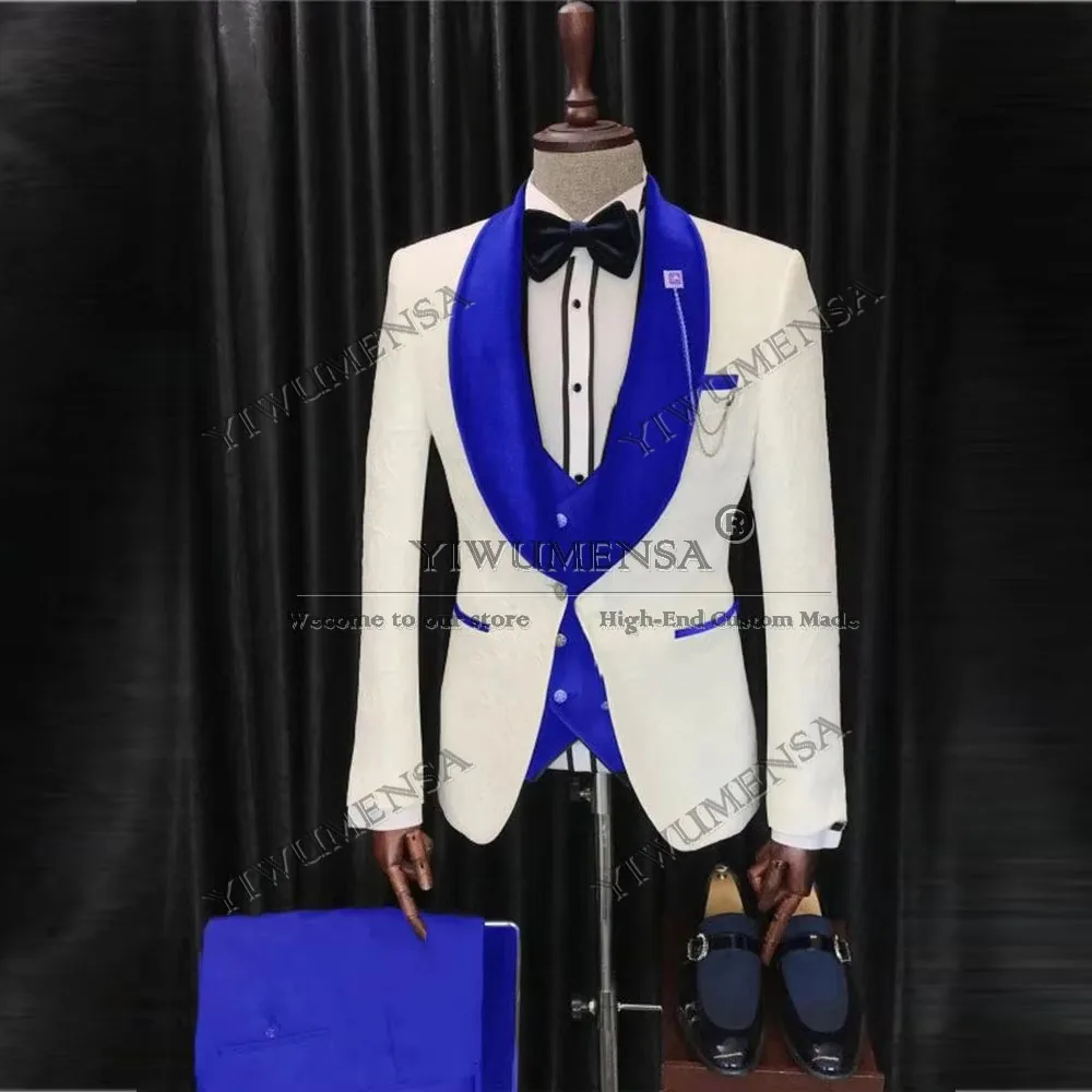 

Elegant Velvet Shawl Lapel Jacquard Suits Men For Wedding Customized Groom Tuxedo Male Fashion Single Breated Prom Blazer 3pcs