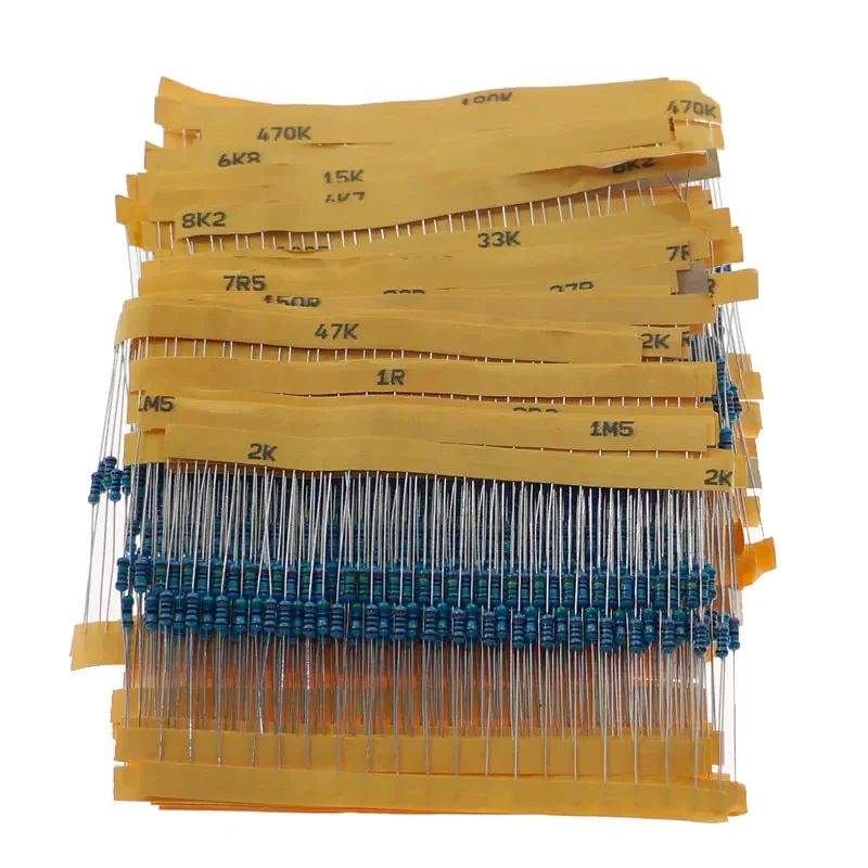 600pcs/set 30 Kinds 1/4W Resistance 1% Metal Film Resistor Pack Assorted Kit 1K 10K 100K 220ohm 1M Resistors