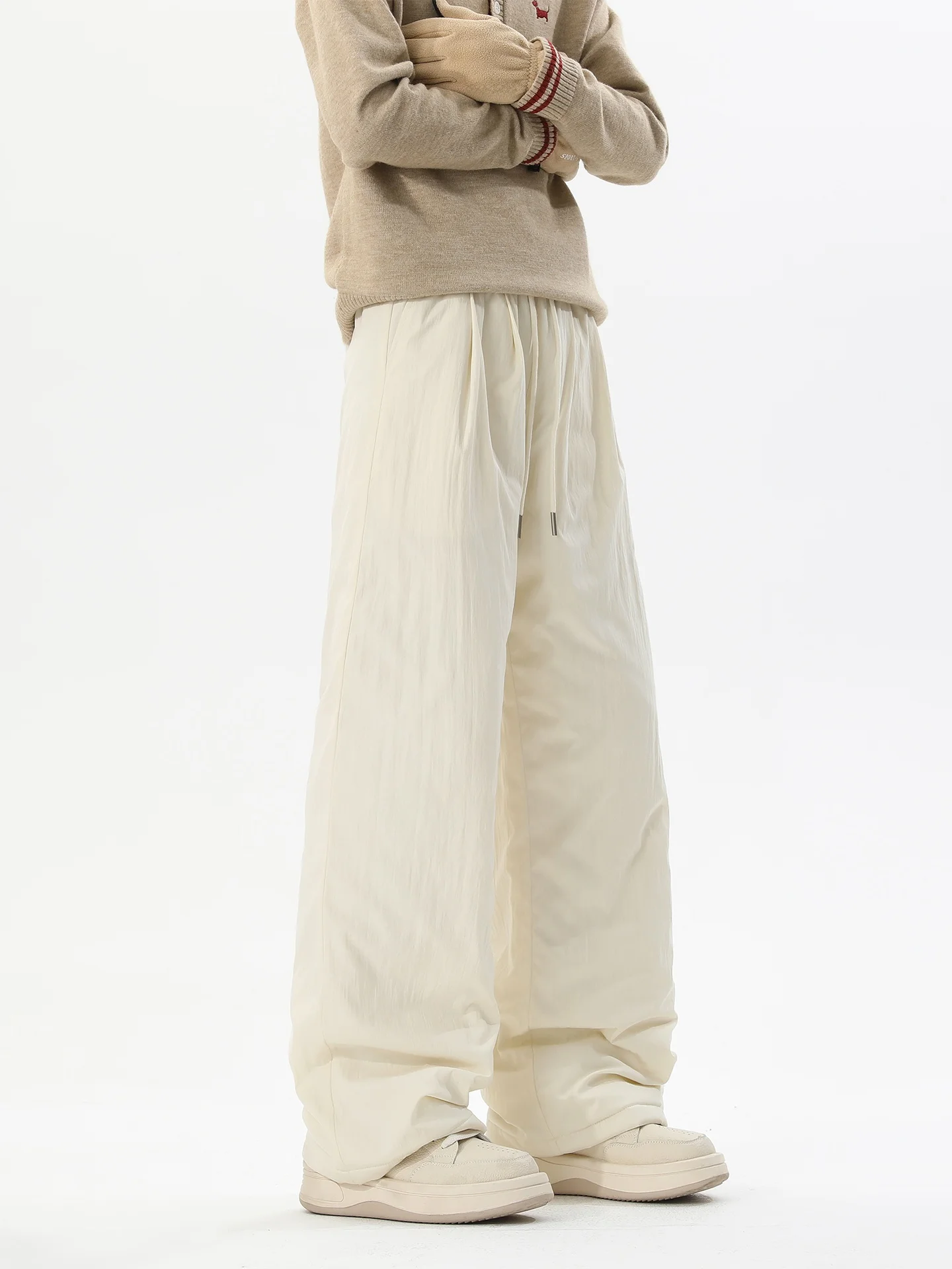 

Laid-ba Sle Ultra-Thi Warm Winter Cotton Pants Men's Fce-Lined Thi Long Loose Straight-Cut Cotton Trousers