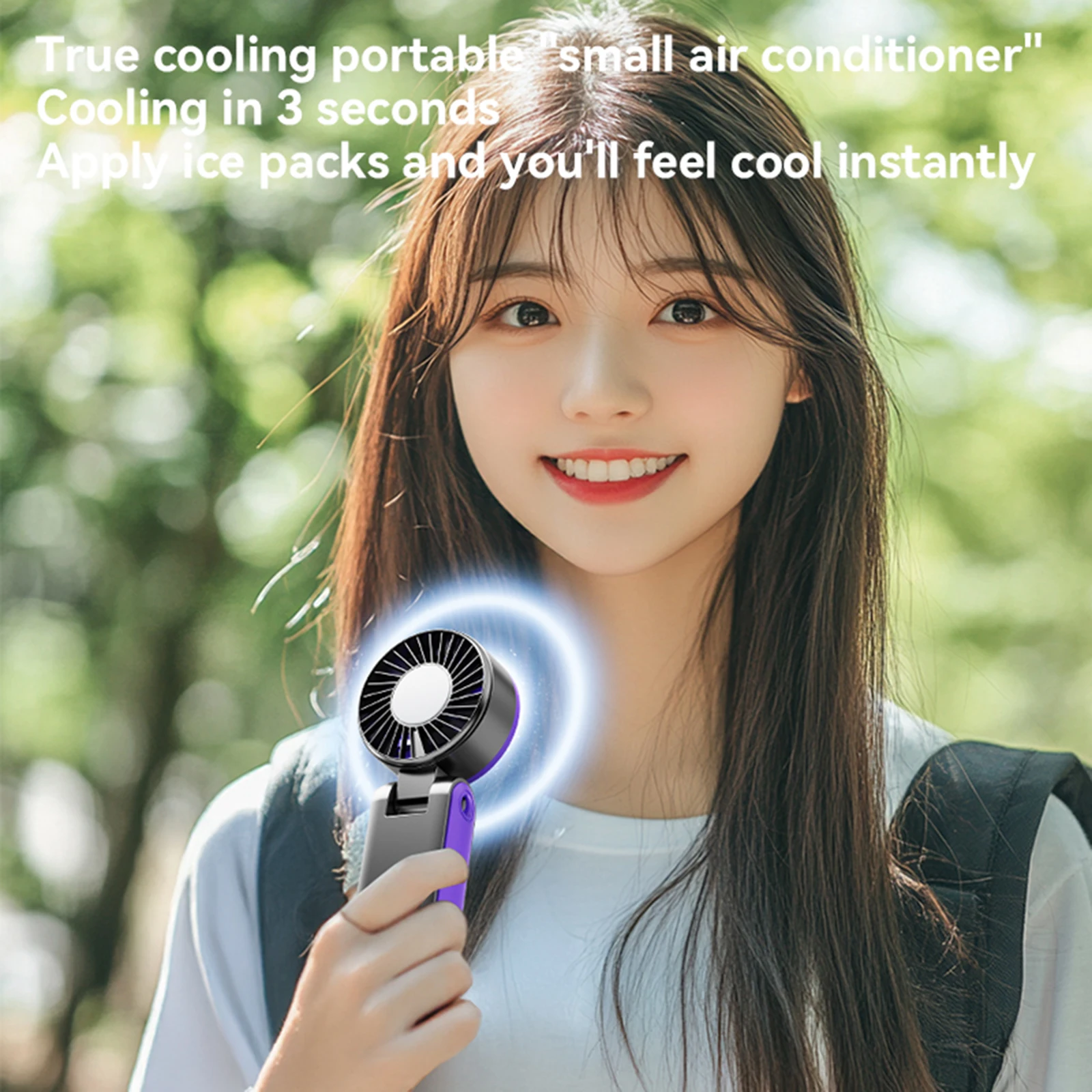 

New Handheld Fan with Ice Pack Cooling Mini Fan Portable USB Rechargeable Foldable Fan for Outdoor Travel Desktop Night Light