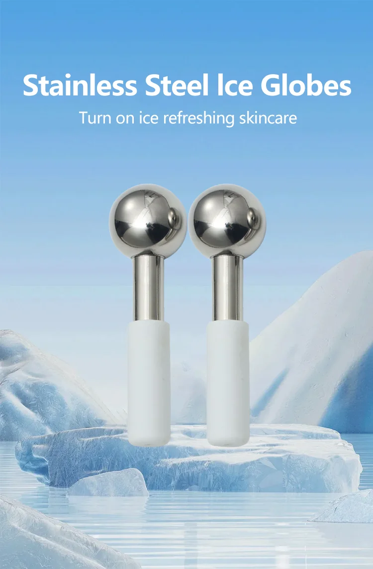 Mini 2pcs Ice Globes Stainless Steel Cryo Sticks for Face Eye Facial Cold Roller Cooling Globe for Puffiness Wrinkle Dark Circle