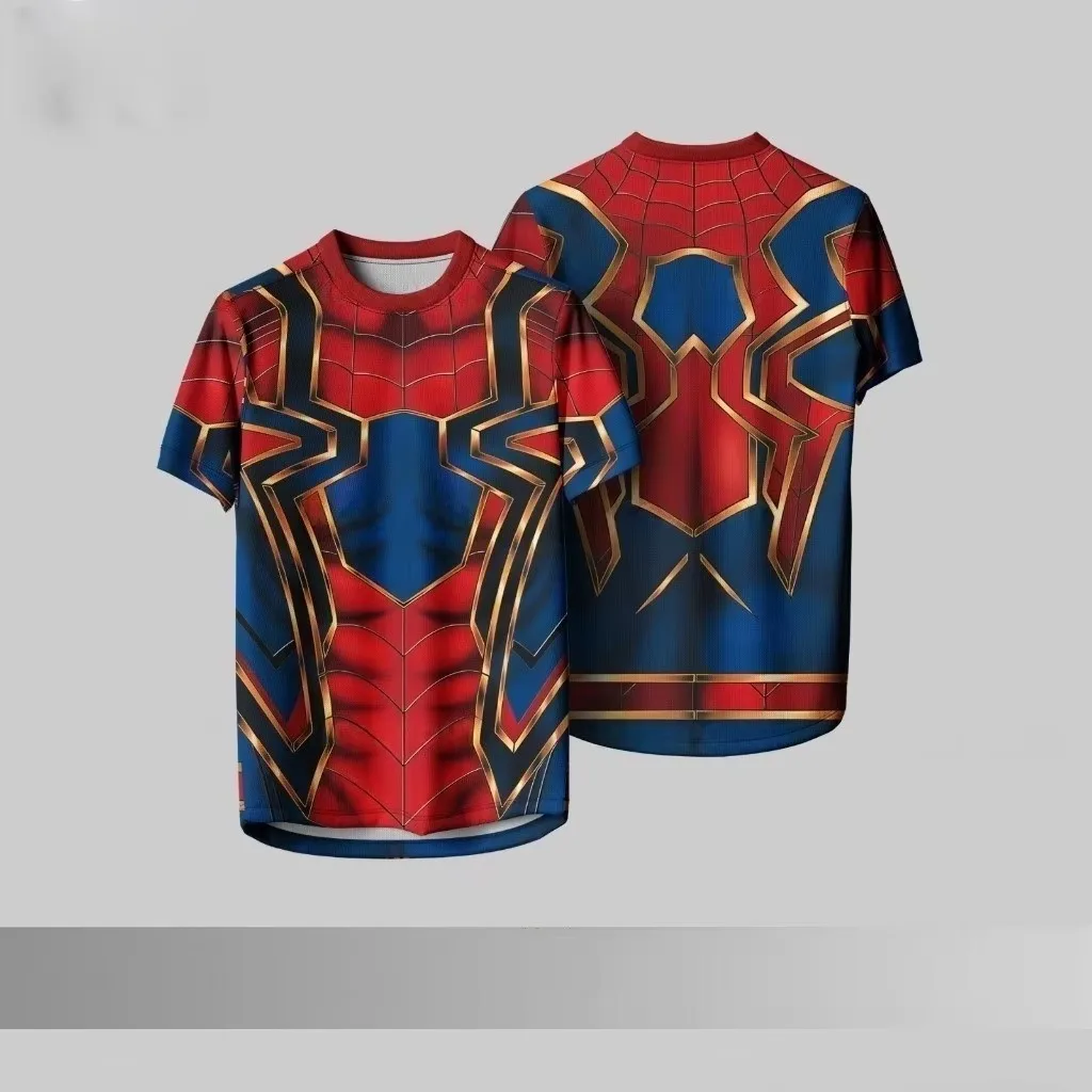 2026 Eltern-Kind Spider Hero Grafik-Jersey, Rot-Blau-Gold 3D-gedrucktes Kurzarm-T-Shirt, Polyester Familien-Matching-Oberteile – Detail 9