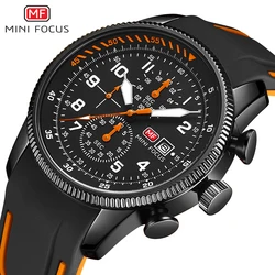 MINI FOCUS Fashion Sports Quartz Watch for Men Waterproof Chronograph Wristwatches Silicone Strap Luminous Luxury Watches 0379