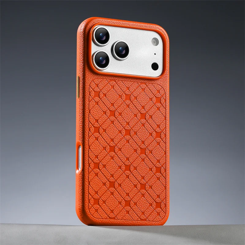 

Luxury Business PU Leather Phone Case for iPhone 17 16 15 Pro Max 17ProMax Alloy Button Shockproof Hard Shell Protective Cover