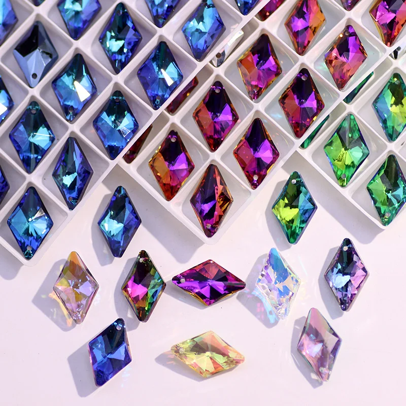 11x19MM 15x23mm Rhombus Single Hole Glass Rhinestone Pendant Quadrilateral High Quality Crystal AB Diamond For Clothes Dress