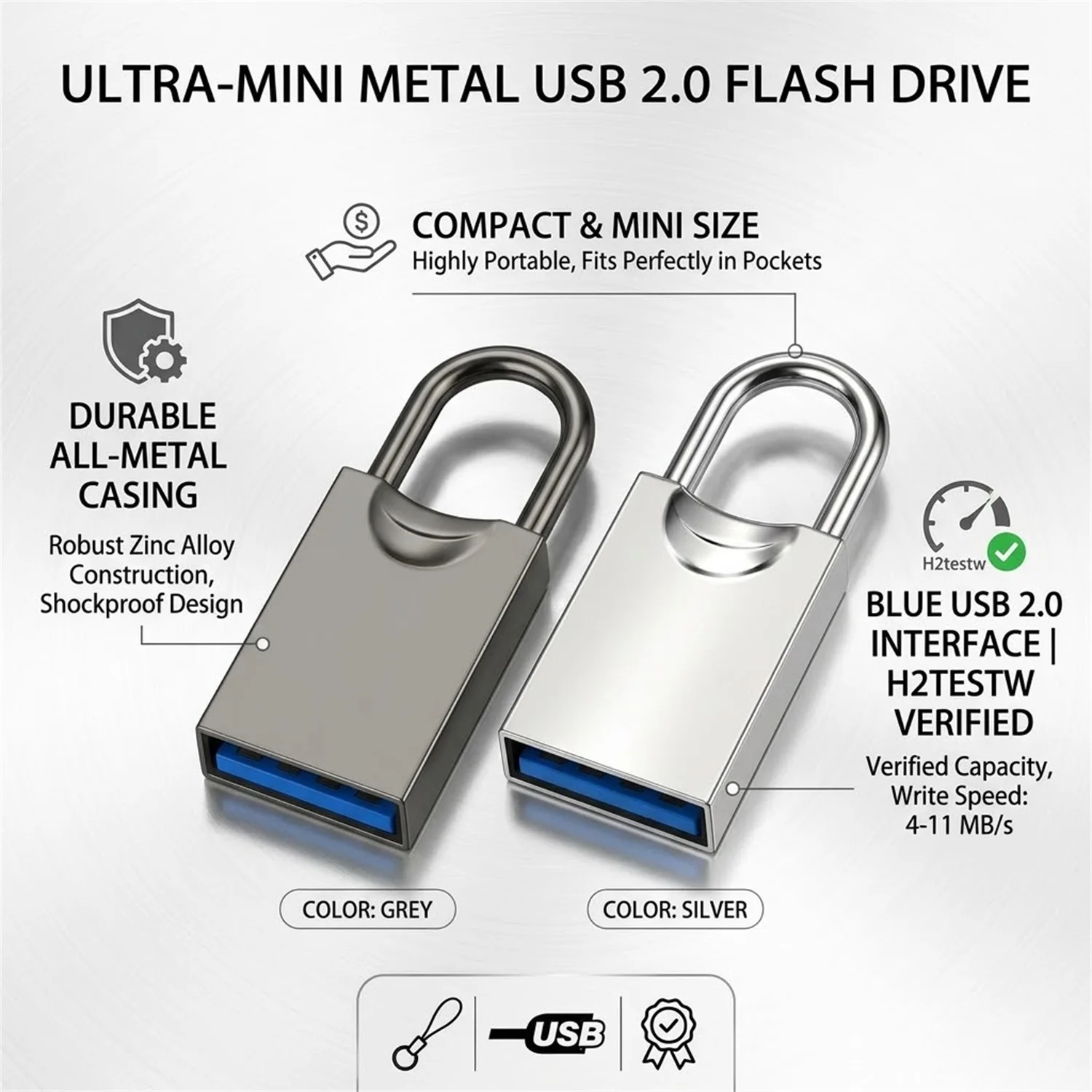 Mini Metal USB 2.0 Flash Drive 64GB/32GB High Speed Memory Stick Silver Creative Business Gifts Pen Drive Storage Devices