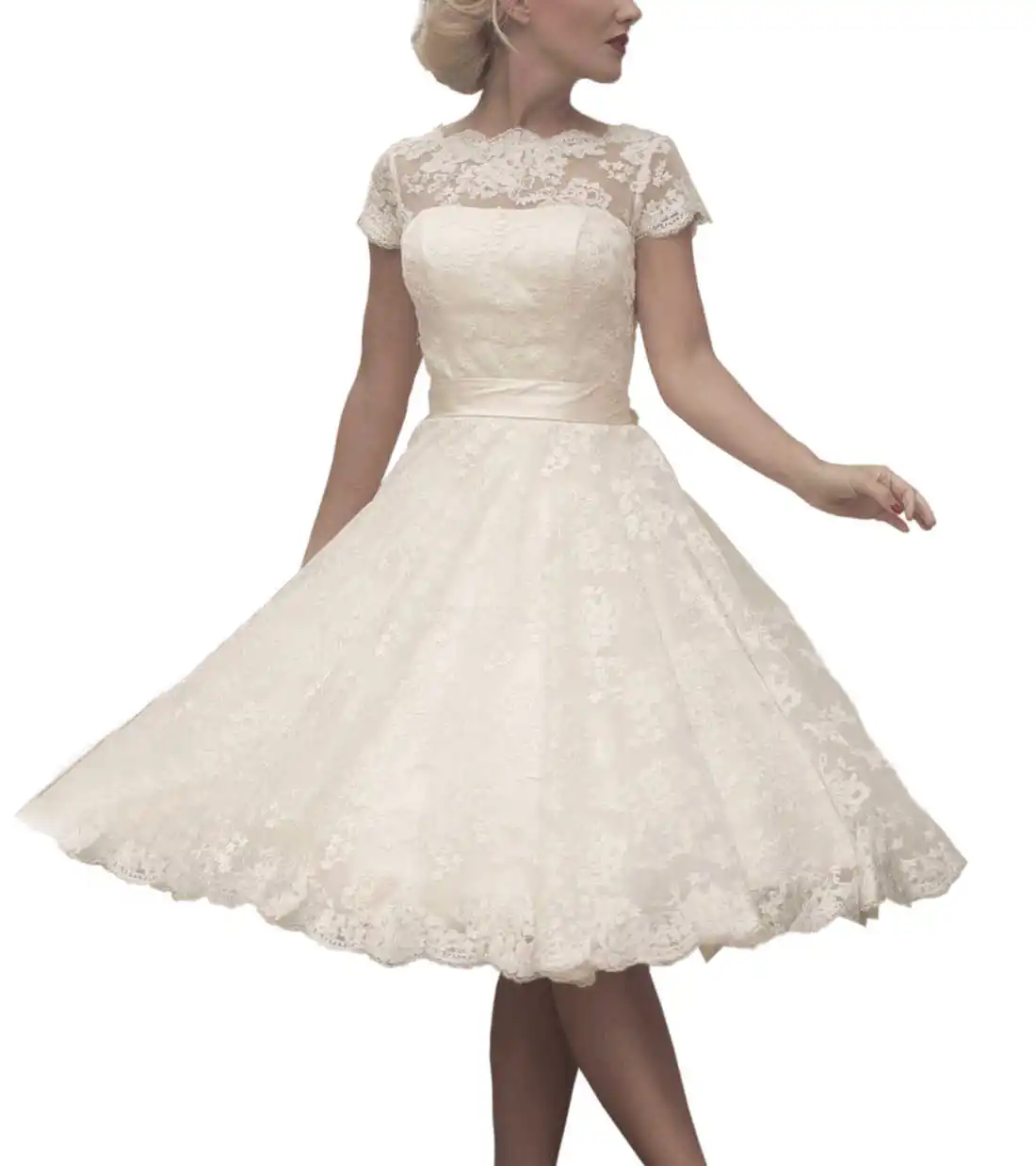 

Abaowedding Women's Cocktail Dress Floral Lace Knee Length Short Formal Wedding Bridal Gown