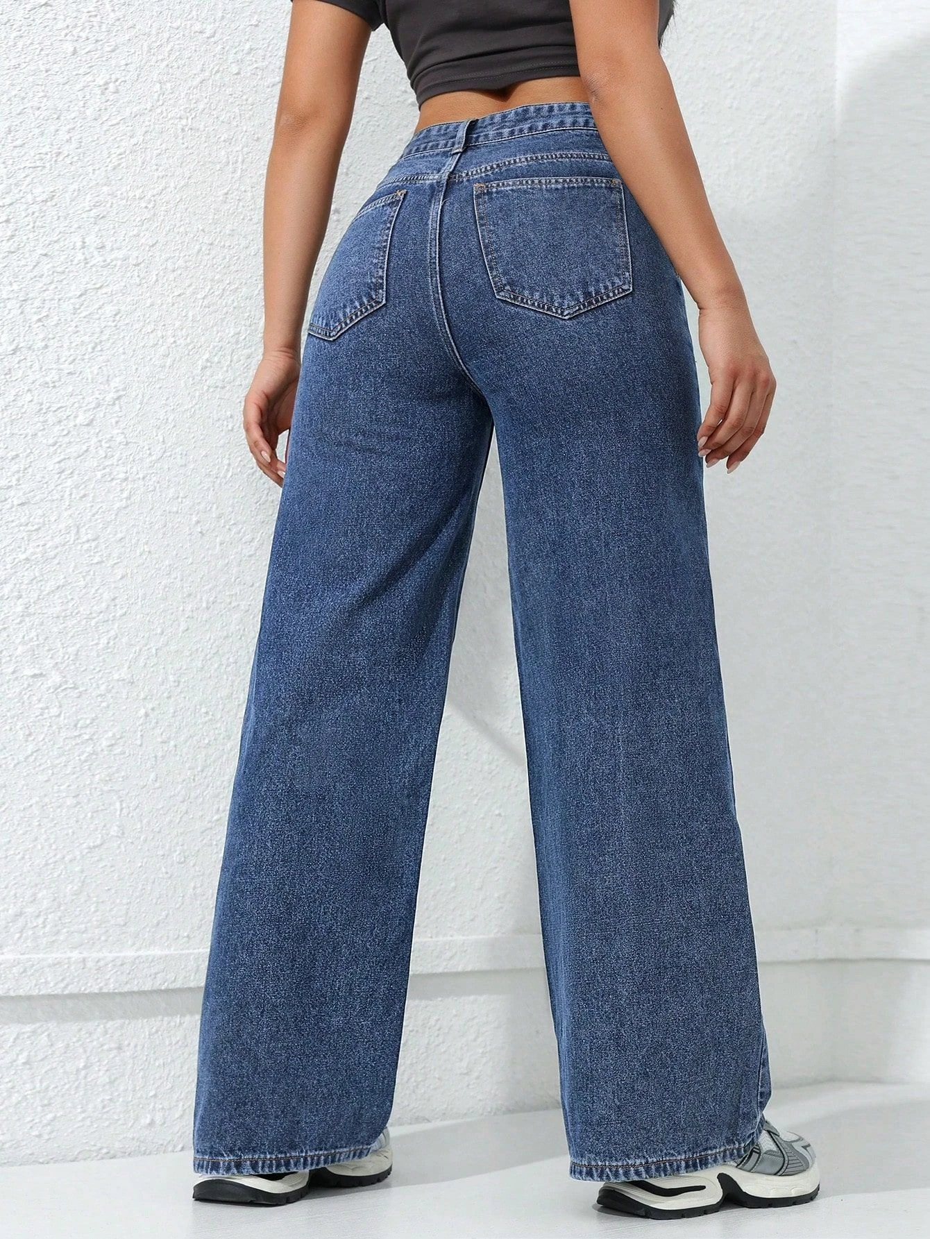 American Sle Jeans mit weitem Bein, lockere, gerade Taille, schlankmachende, bodenlange, lässige Denim-Hosen, hohe Taille, Baumwolle, Damen-Jeans