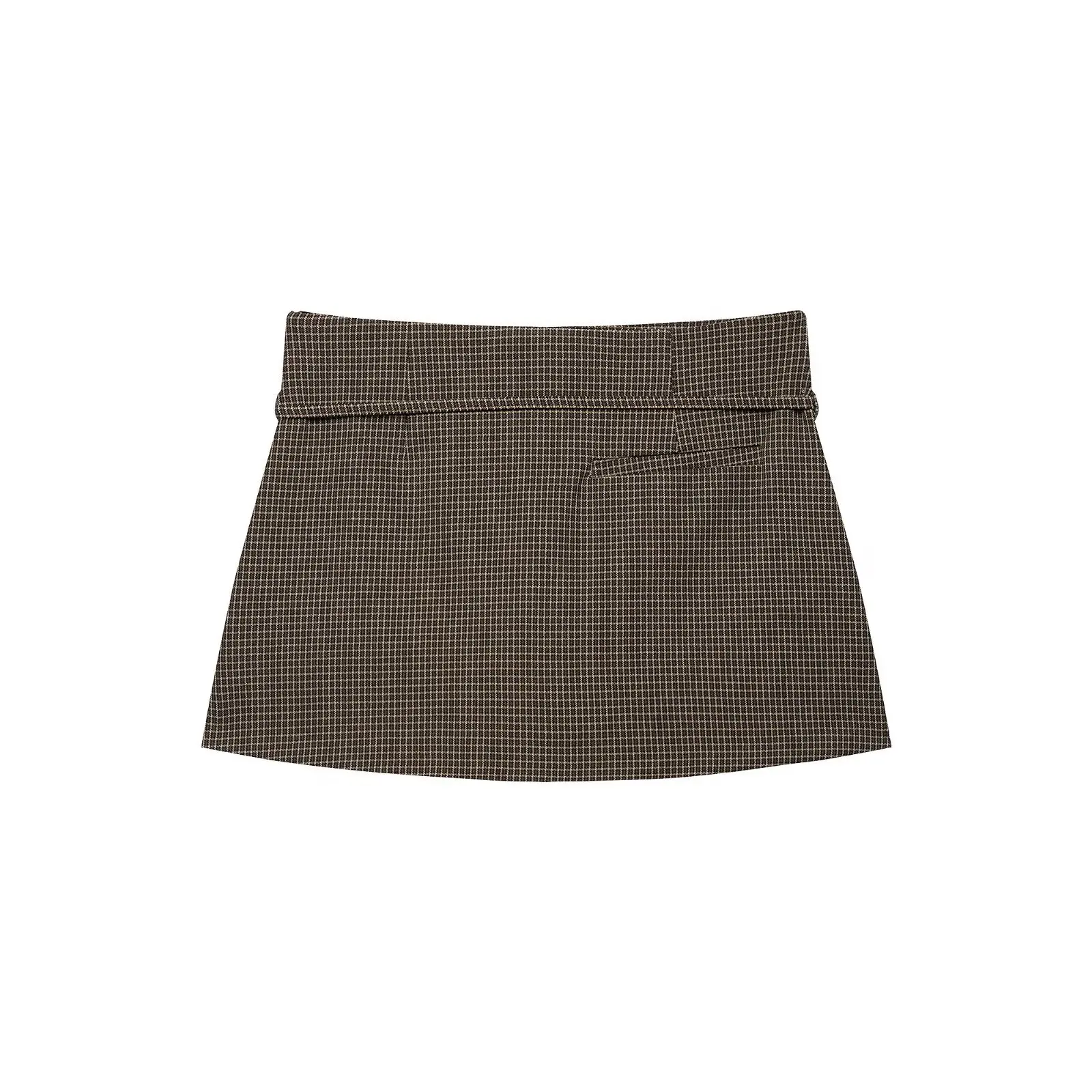 Casual Plaid  Skirt with Belt Versatile Short Pants Women's Fashion A-Line Skirt mid Waist Chain Design Other Material