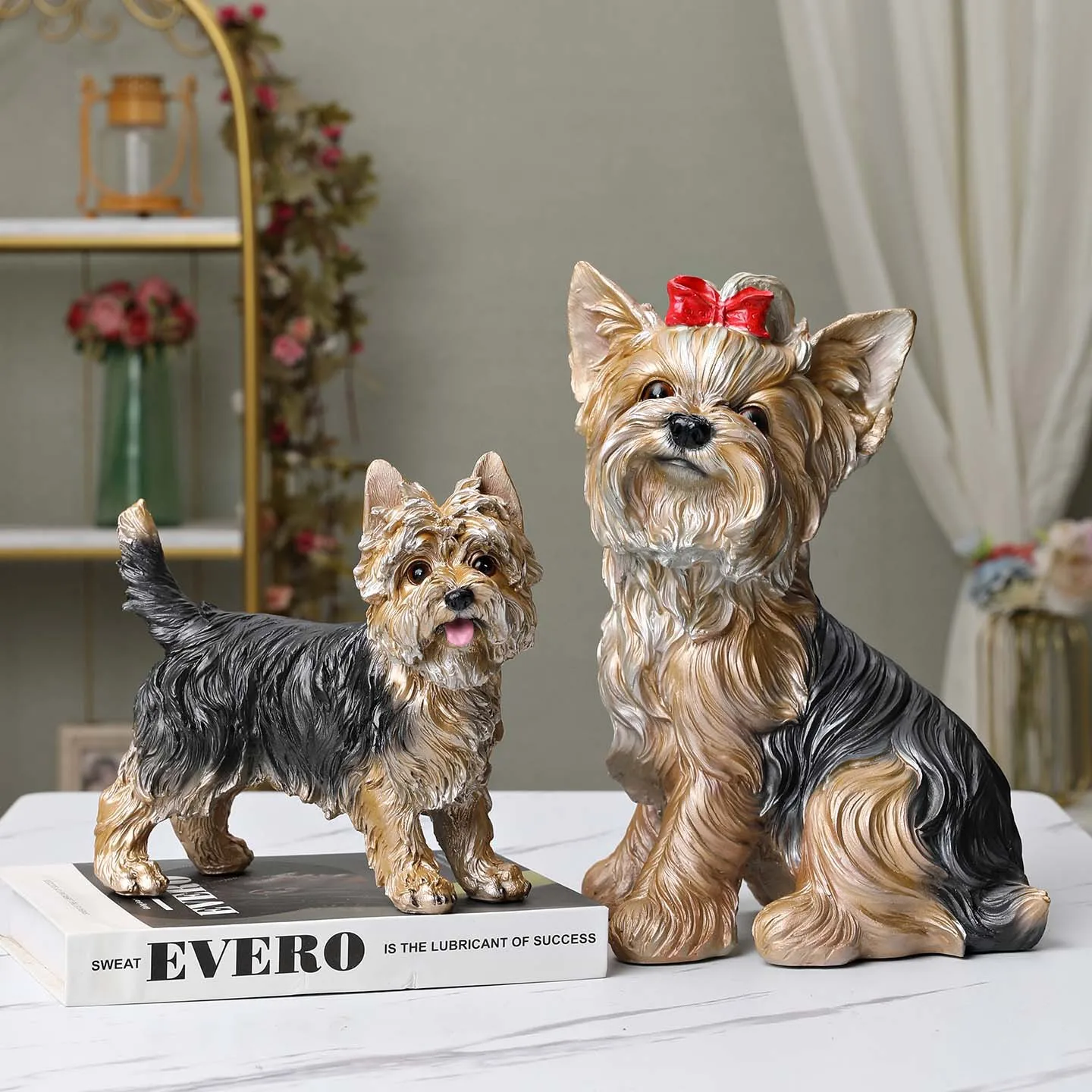 Realistic Yorkshire Terrier Statue Ornaments, Garden Wine Cabinet Entrance Decoration. Resin Handicrafts