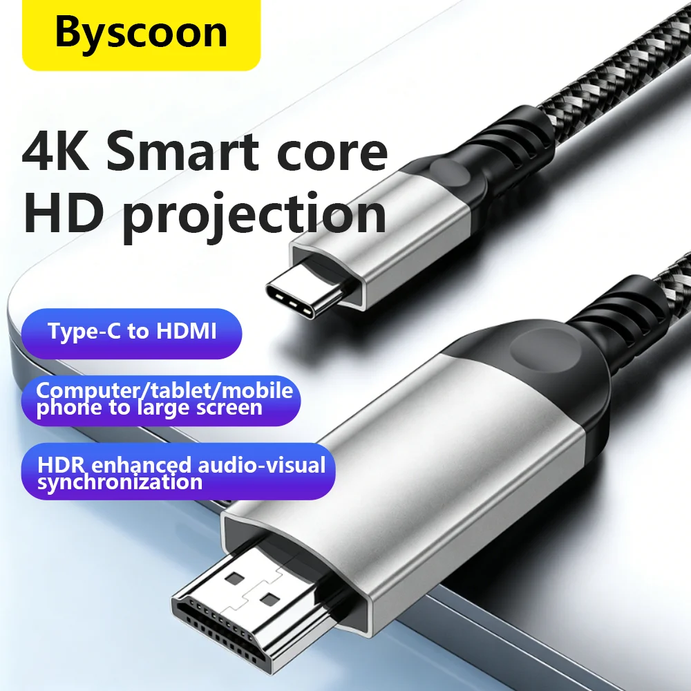 Type C to HDMI Cable 4K@30Hz UHD Video Adapter USB C Ultra High Speed Adapter Cable For Laptop HD Monitor TV Projector Mac Linux