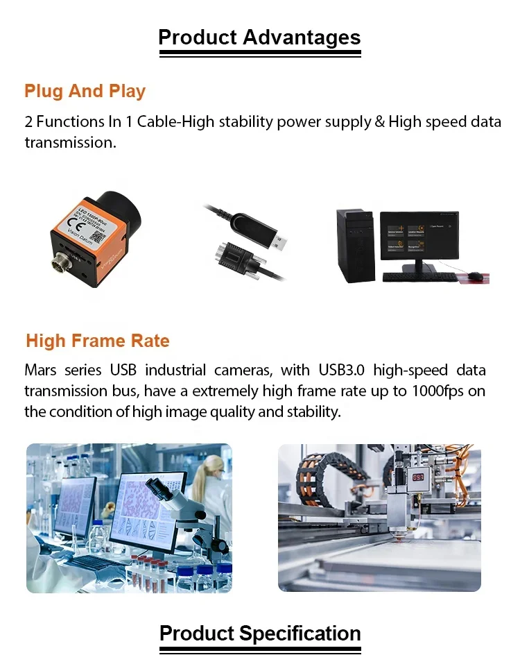 Wysoka prędkość 500 kl./s 1000 fps IMX287 kolorowa globalna migawka USB3.0 cmos kamera robota do kontroli przemysłowej Datum