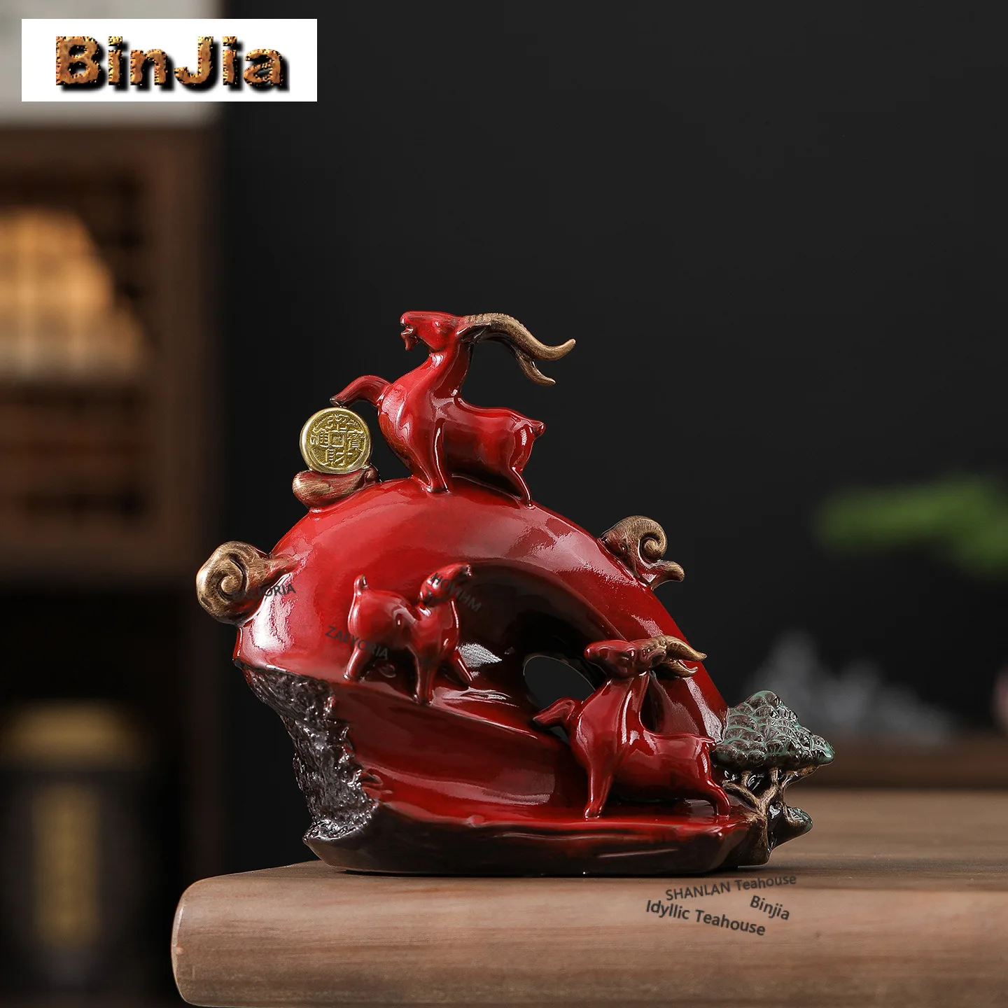 Kiln Fambe Three Sheep Kaitai Tea Pet Vintage Tea Sculpture Tea Figurine Play Toys Tea Statue Ornaments Cha Supplies Workmanship
