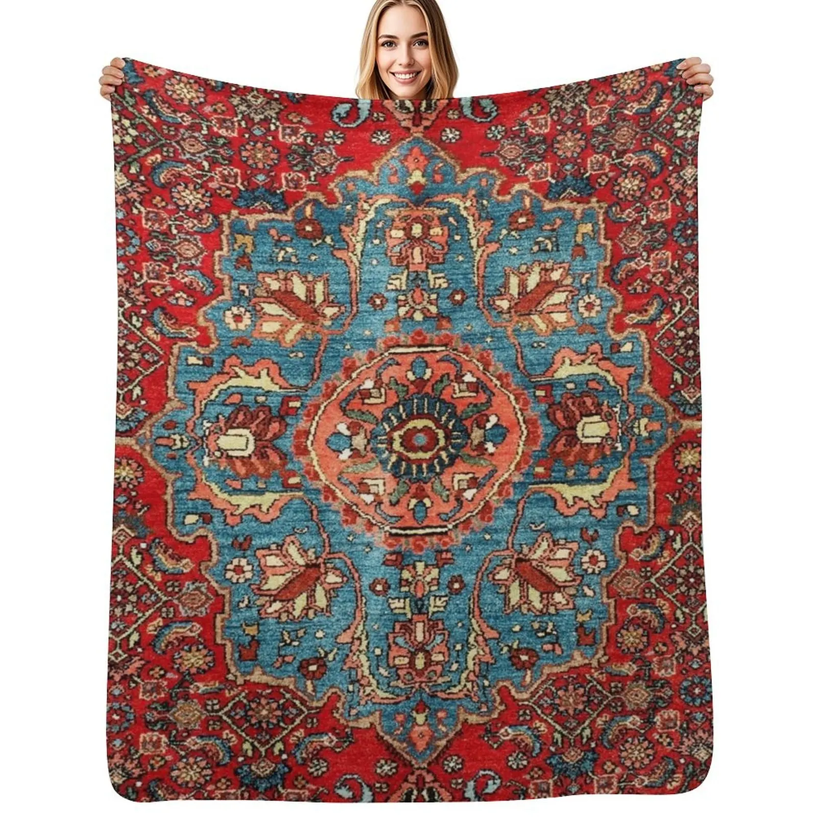 

Bidjar Antique Kurdish Northwest Persian Rug Print Throw Blanket Camping Hairy Sofa Throw For Sofa Thin Blankets