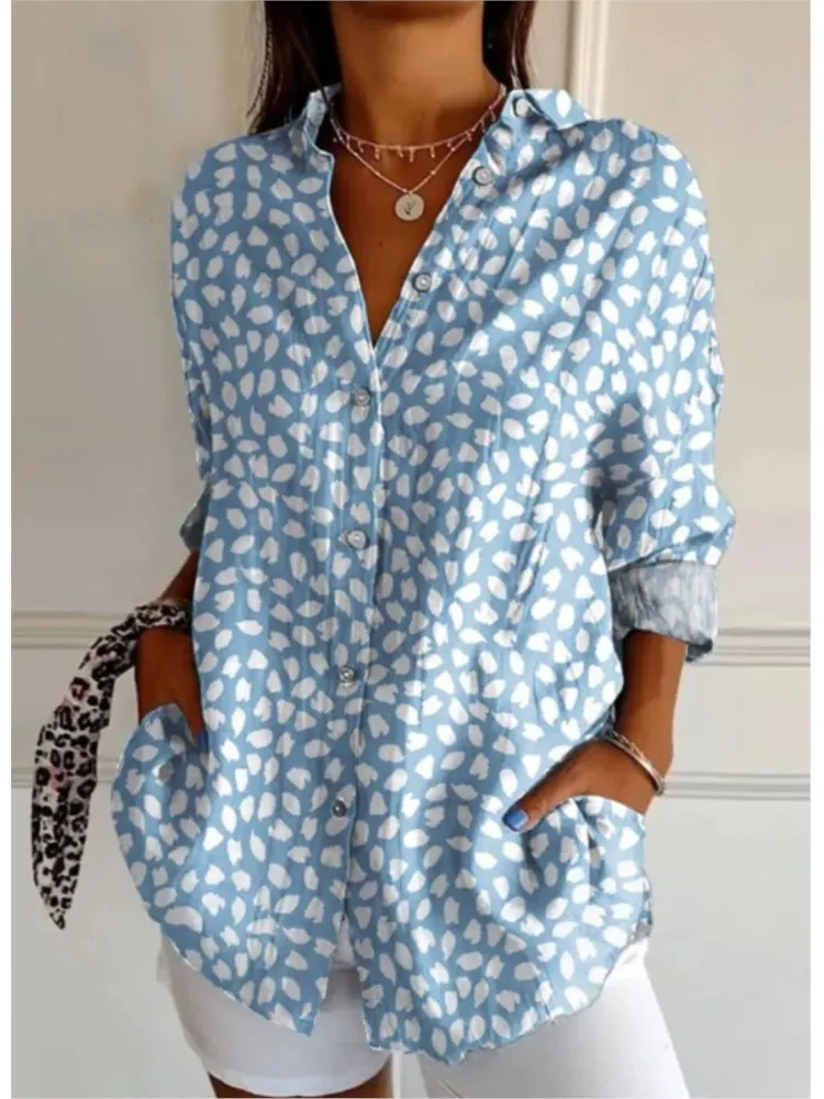 

Casual Boho Print Shirt For Women Fashion Long Sleeve V Neck Button Shirts Tops Female Holiday Womens Clothing Spring New 2025