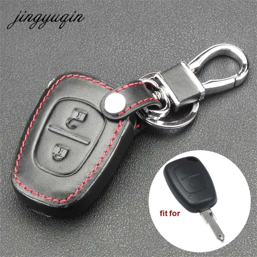 jingyuqin 2 Button Remote Key Fob Leather Case For Vivaro Movano Renault Traffic Kangoo For NISSAN Opel Car Key Protect Holder