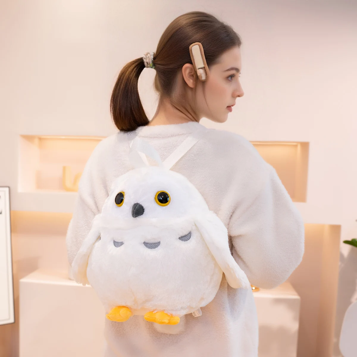 حقيبة ظهر على شكل بومة سحرية بيضاء إبداعية ناعمة ولطيفة، حقيبة كتف مزدوجة من القطيفة للأطفال، حقيبة ما قبل المدرسة للأطفال، ديكور منزلي