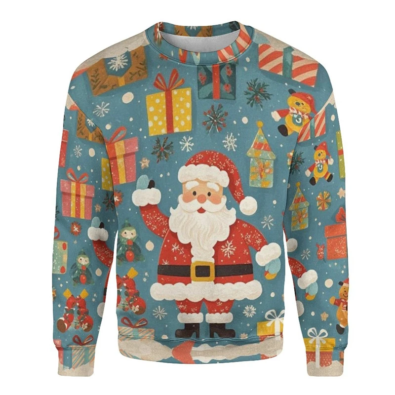 Cartoon Santa Claus Graphic Sweatshirts Kawaii Xmas Gift Jumper Sweater Merry Christmas Men Clothes Y2k Female Ugly Sweaters Top