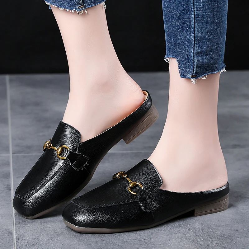 Mules Shoes Women Loafers Ladies Half Shoes Slip On Flats Female Summer Casual Fashion Luxury Brand Designers