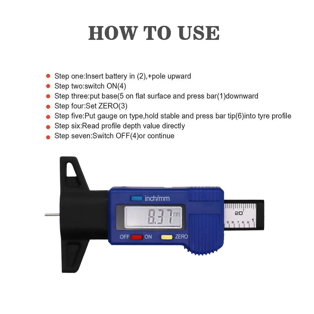 Digital Car Tyre Tire Tread Depth Gauge Meter Measurer Tool Caliper Thickness Gauges Tread Brake Pad Shoe Tire Monitoring System