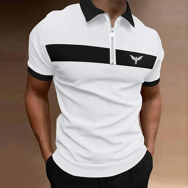 New Summer Men Slim Fit Short Sleeve Zipper Polo Shirt Men Sport Lapel Slim Fit Polo Shirt Men Quick Drying Polo Shirt Tops