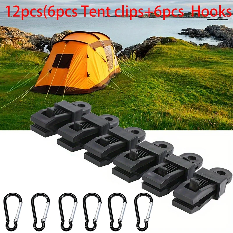 Paquete de 12 clips para toldos resistentes al agua, clips multiusos tipo cocodrilo con agarre fuerte, material de polipropileno duradero, adecuados para cubiertas de piscinas, parasoles, campamentos al aire libre y cubiertas de automóviles, esenciales para campamentos al aire libre, construcción robusta