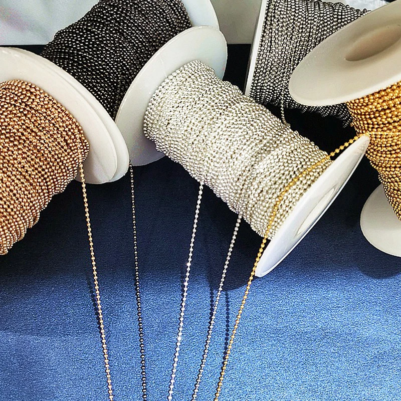 2 metry 1-1,5 mm łańcuszki kulkowe z koralików do bransoletki DIY naszyjnik tworzenie biżuterii miedziany łańcuszek łącznik komponenty hurtownia