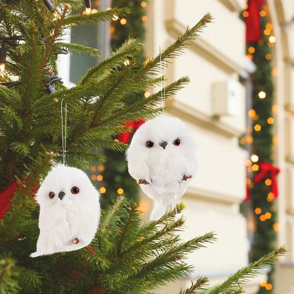 Colgante de búho de Navidad de 2 piezas, colgante de simulación de Animal para árbol de Navidad, decoración artesanal para fiesta en casa