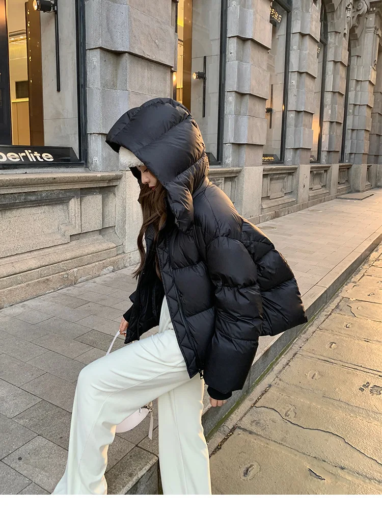 2026 New Women's Winter Short Hooded Puffer Jacket Korean Loose Thick Padded Jackets Female Lightweight Warm Solid Padded Parkas