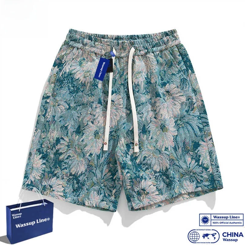 

Wassup Line American Retro Five-Point Men's Summer Casual Beach Sports Shorts Versatile Loose Fit mid Waist Breathable