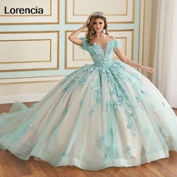 Customized Sparkly Mint Green Quinceanera Dress Ball Gown Shiny Lace Applique Beading Corset Sweet 16 Vestidos De 15 Años YQD983