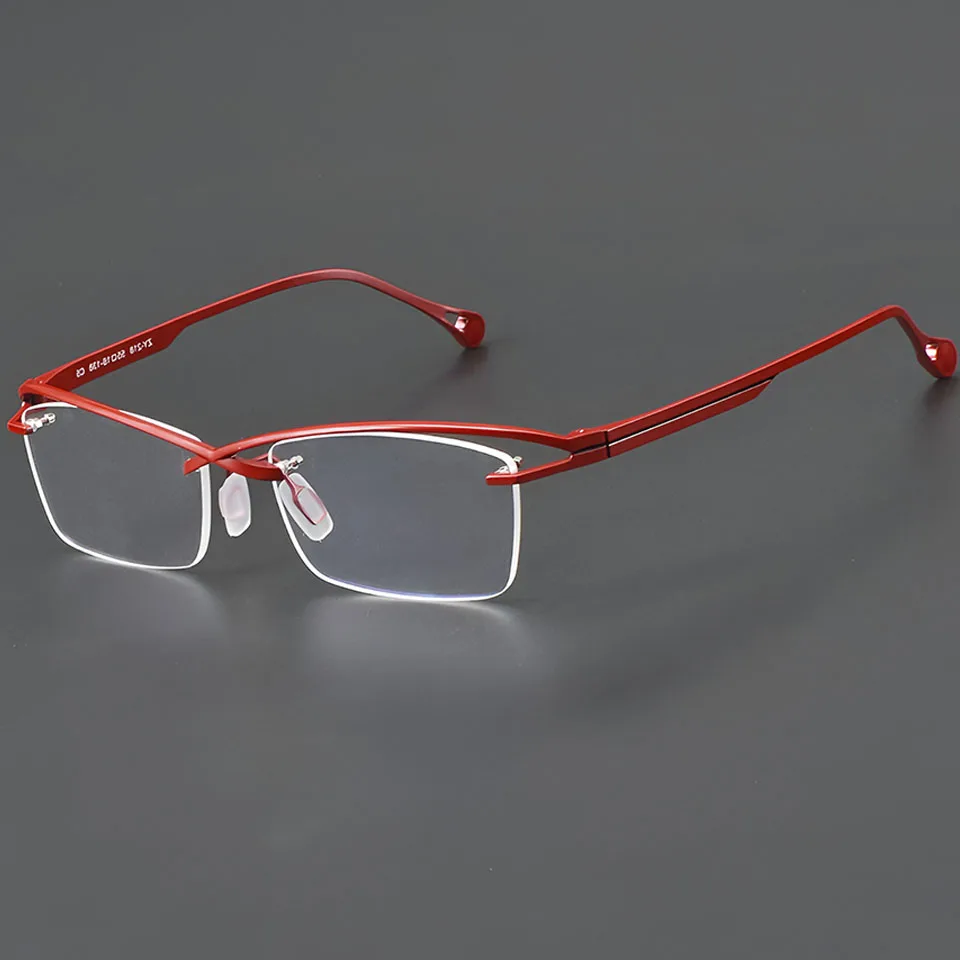 

Женские персонализированные красные безрамочные очки из чистого титана, ультралегкие деловые модные высококачественные оптические очки по рецепту