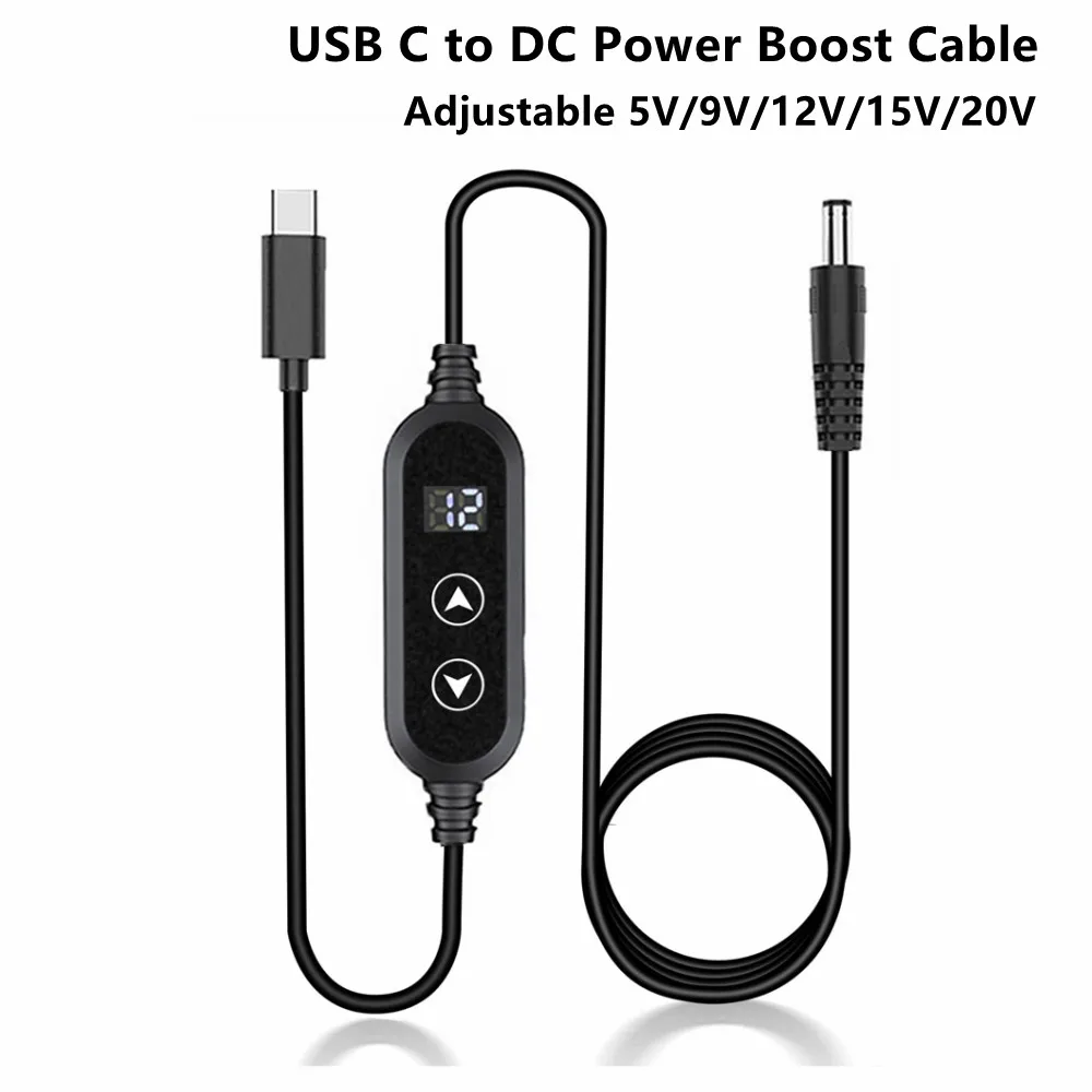 USB C to DC Power Boost Cable Type C To DC Fast Charging 5V/9V/12V/15V/20V Boost Converter Cable Adapter With LED Display